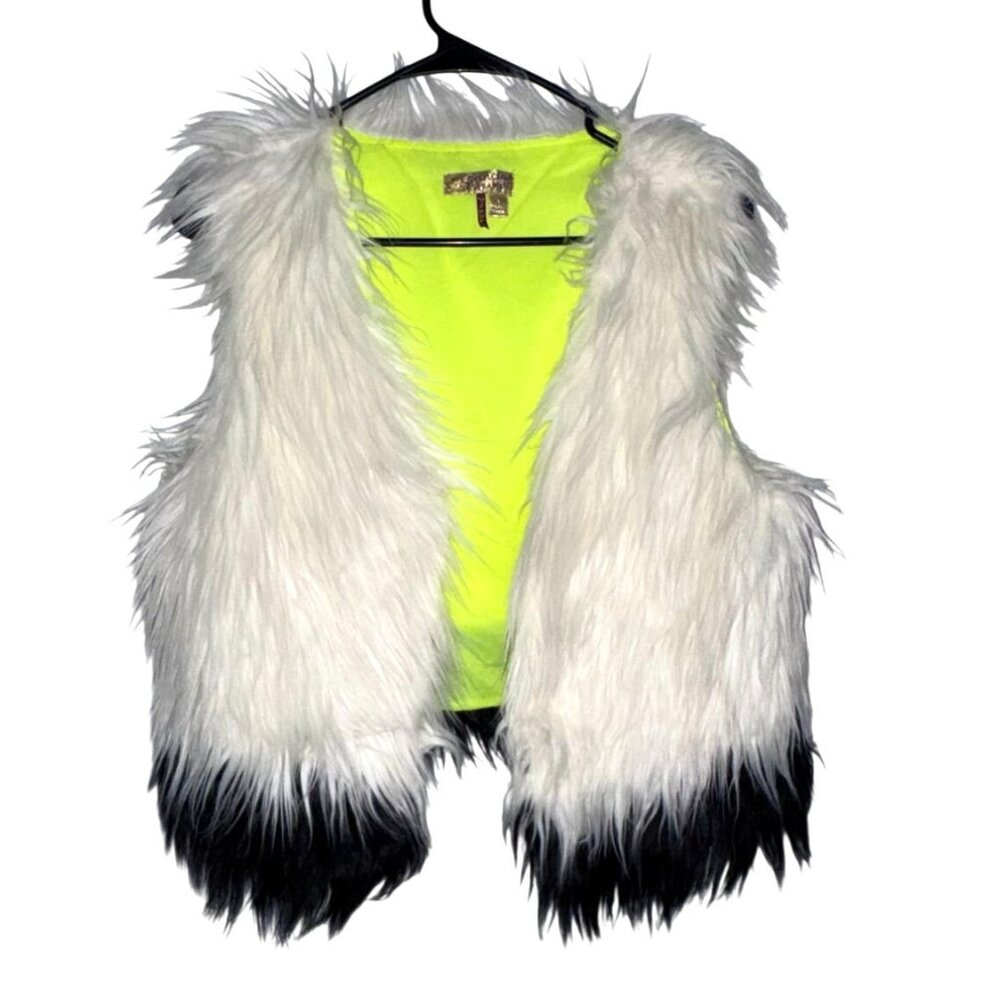 Princess Vera Wang Girls Faux Fur Vest Neon Lined White & Black Size S